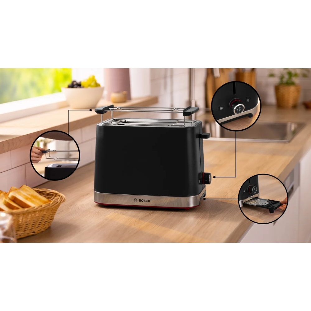 Bosch TAT4M223GB MyMoment Compact Toaster, 2 Slice, Black