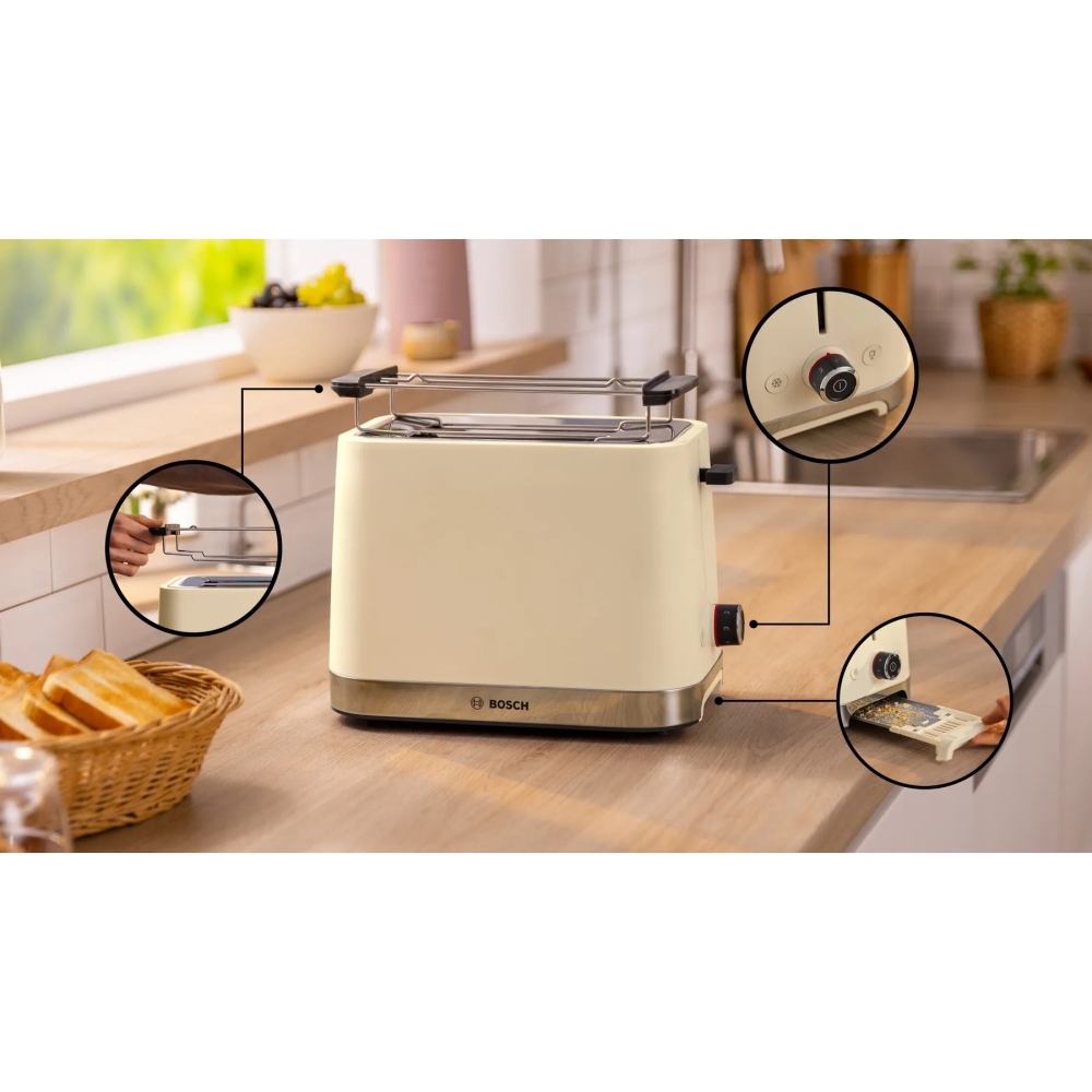 Bosch TAT4M227GB MyMoment Compact Toaster, 2 Slice, Cream