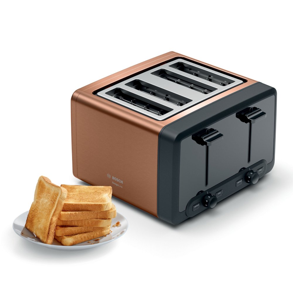Bosch TAT4P449GB DesignLine Toaster, 4 Slice, Copper