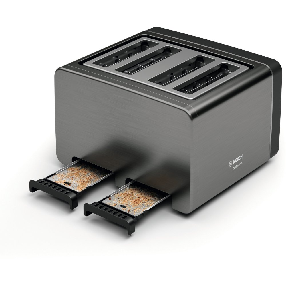 Bosch TAT5P445GB DesignLine Toaster, 4 Slice, Grey
