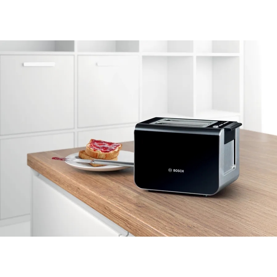 Bosch TAT8613NGB Styline Compact Toaster, 2 Slice, Black