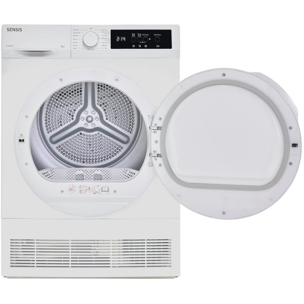 Sensis TDCF018BW Condenser Tumble Dryer, 8kg, White, B Rated