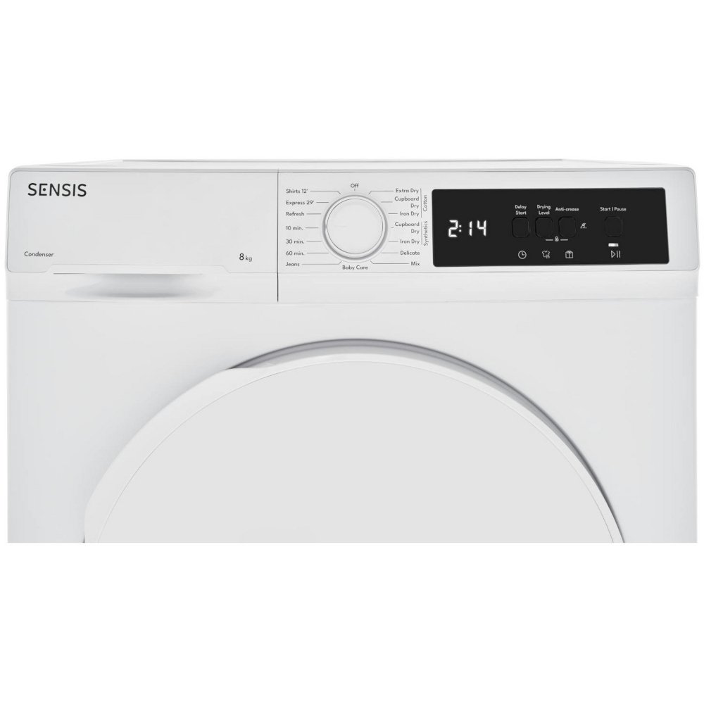 Sensis TDCF018BW Condenser Tumble Dryer, 8kg, White, B Rated