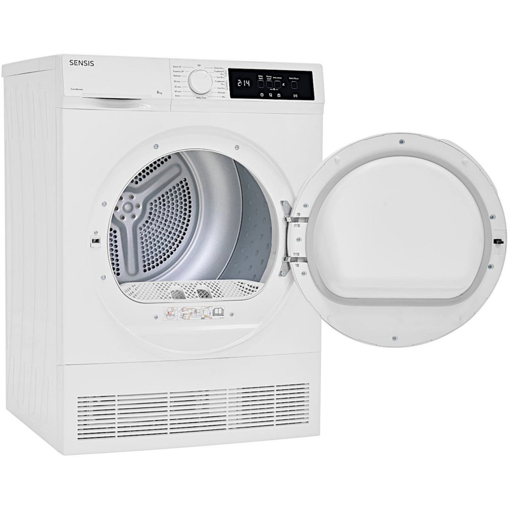 Sensis TDCF018BW Condenser Tumble Dryer, 8kg, White, B Rated