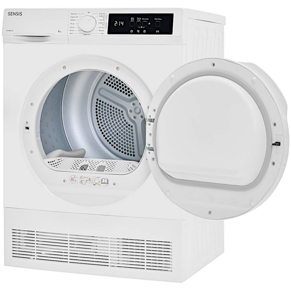 Sensis TDCF018BW Condenser Tumble Dryer, 8kg, White, B Rated