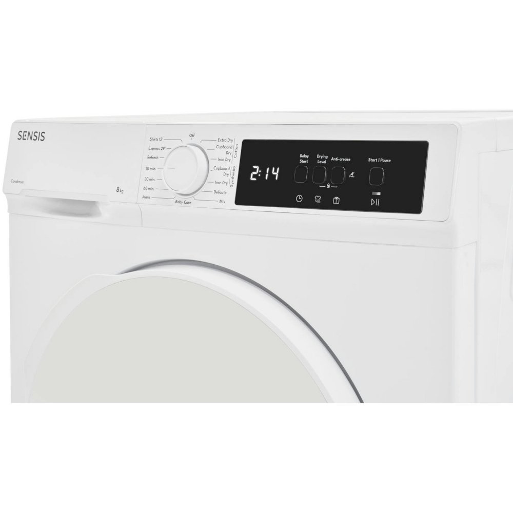 Sensis TDCF018BW Condenser Tumble Dryer, 8kg, White, B Rated