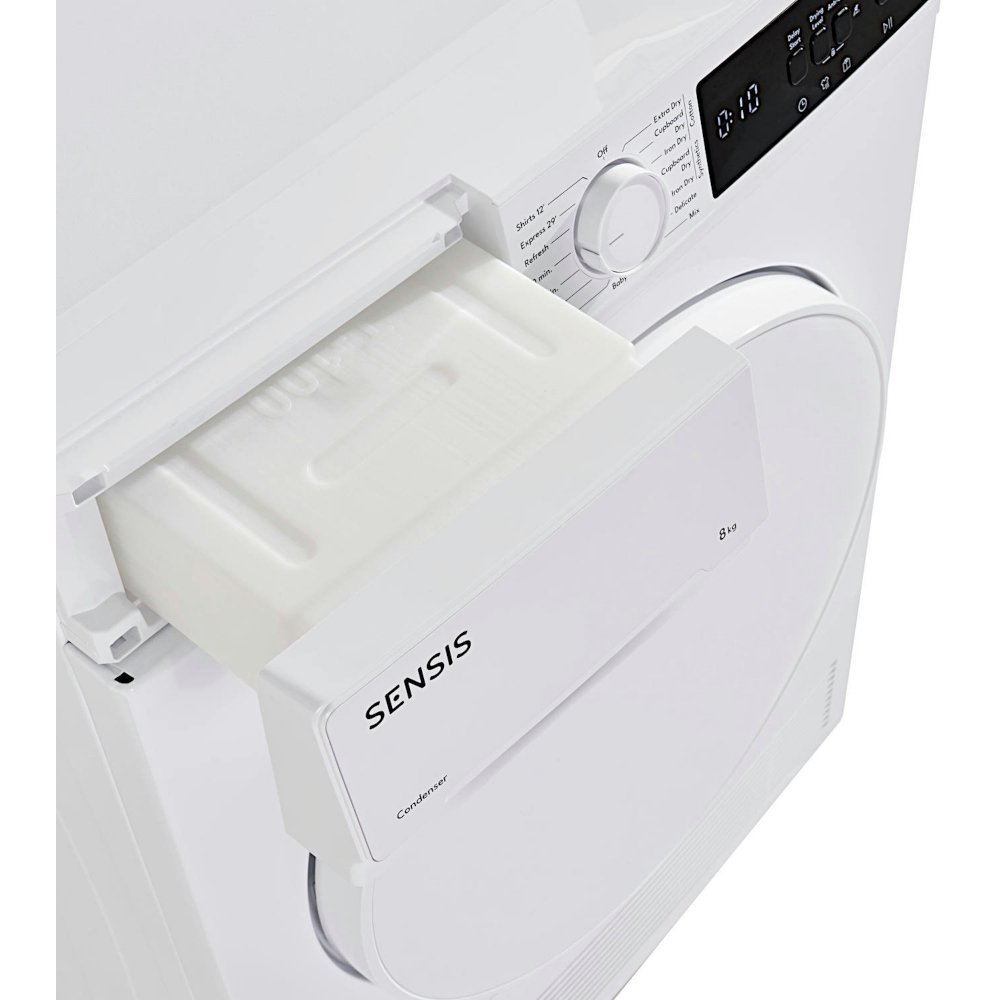 Sensis TDCF018BW Condenser Tumble Dryer, 8kg, White, B Rated