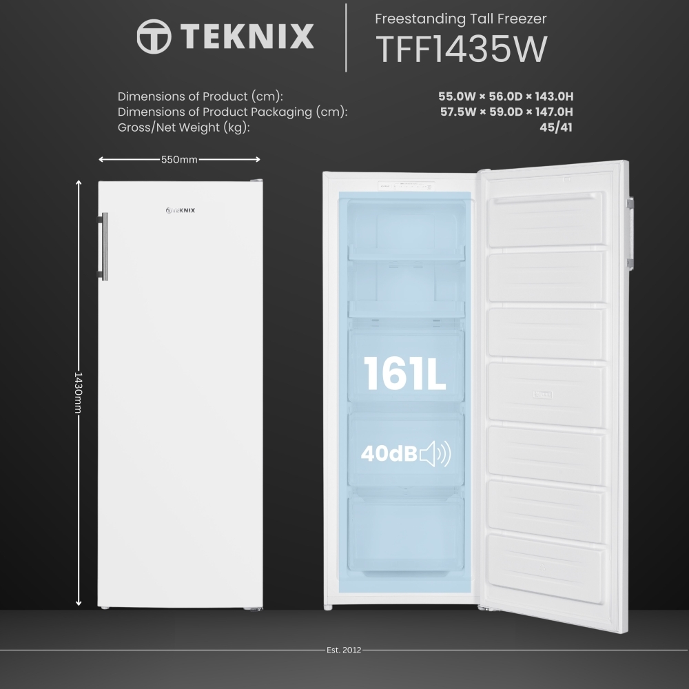 Teknix TFF1435W Frost Free Tall Freezer, White, E Rated