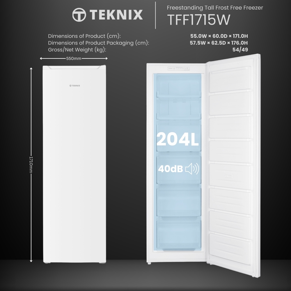 Teknix TFF1715W Frost Free Tall Freezer, White, E Rated