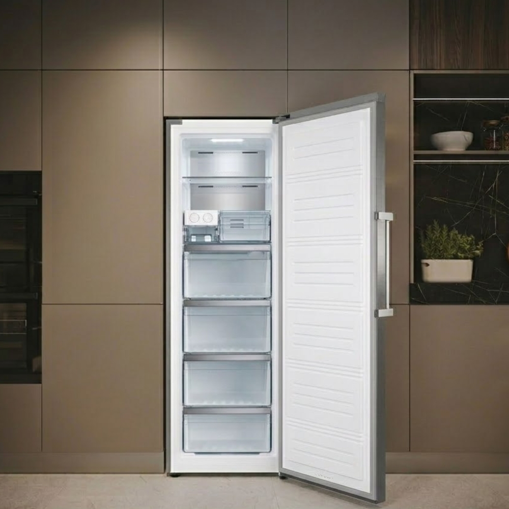 Teknix TH60TNFX Total No Frost Tall Freezer, Stainless Steel, E Rated