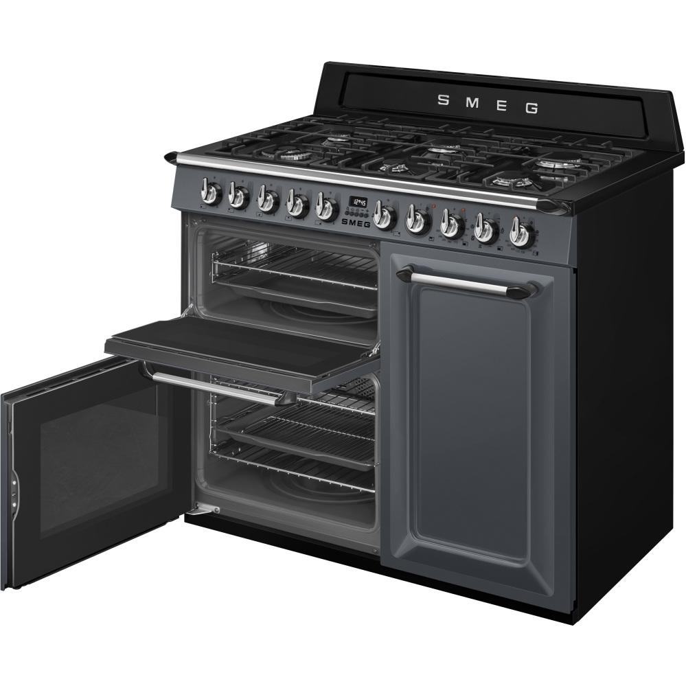 Smeg TR103GR Victoria Gloss Slate Grey 100cm Dual Fuel Range Cooker, A Rated