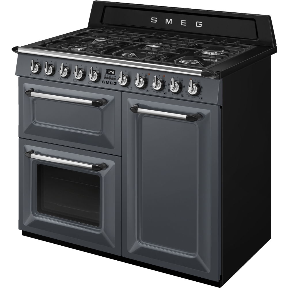 Smeg TR103GR Victoria Gloss Slate Grey 100cm Dual Fuel Range Cooker, A Rated