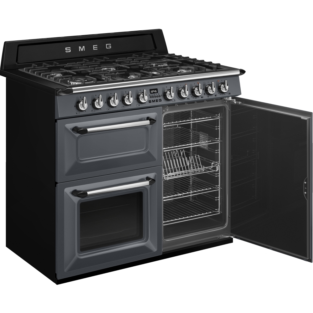 Smeg TR103GR Victoria Gloss Slate Grey 100cm Dual Fuel Range Cooker, A Rated