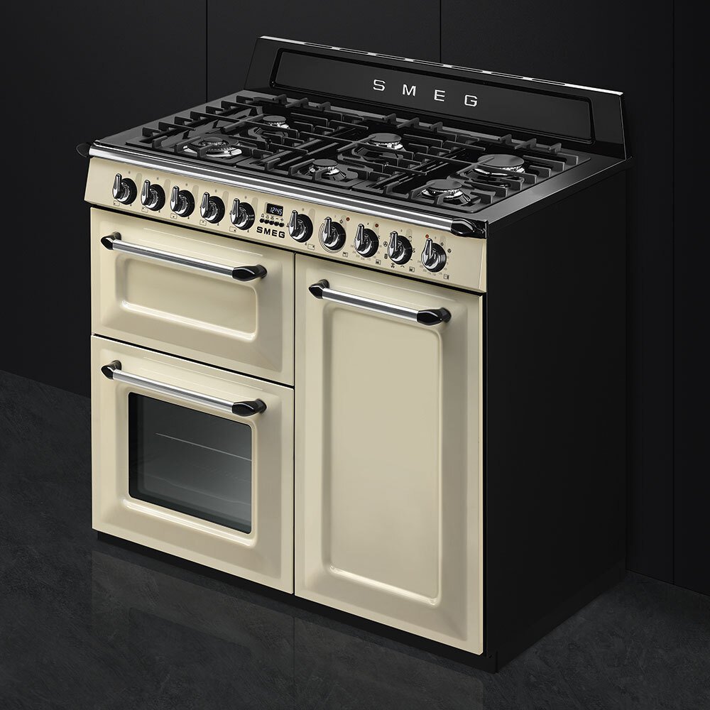 Smeg TR103P Victoria 100cm Dual Fuel Range Cooker, Cream, A Rated