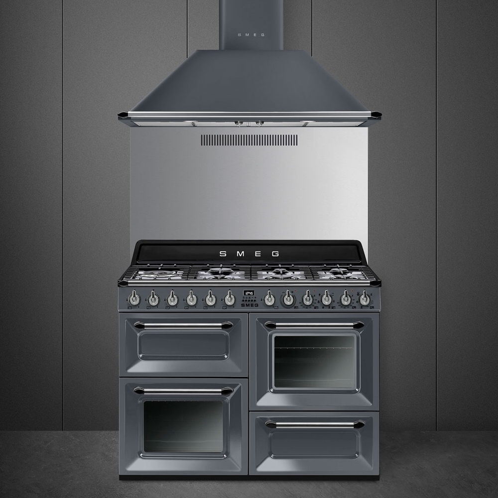 Smeg TR4110GR Victoria 110cm Dual Fuel Range Cooker, Grey, A Rated