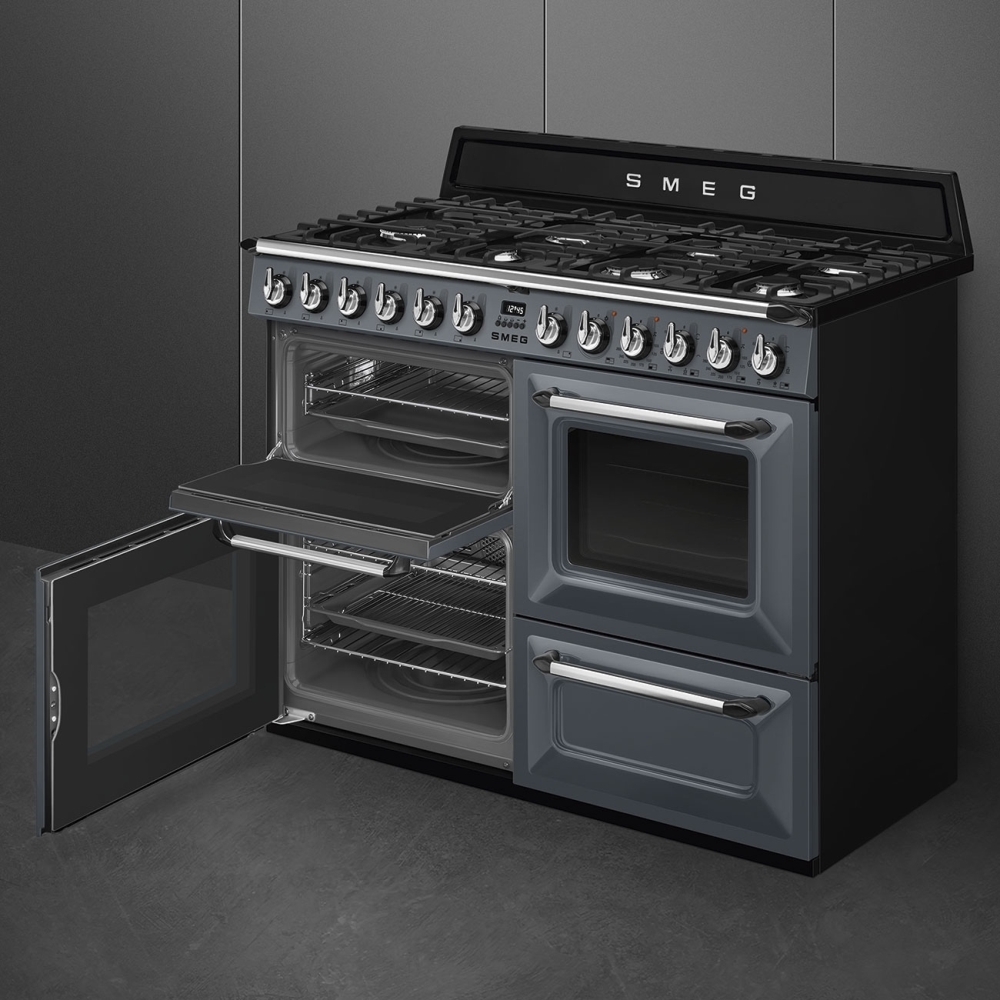 Smeg TR4110GR Victoria 110cm Dual Fuel Range Cooker, Grey, A Rated