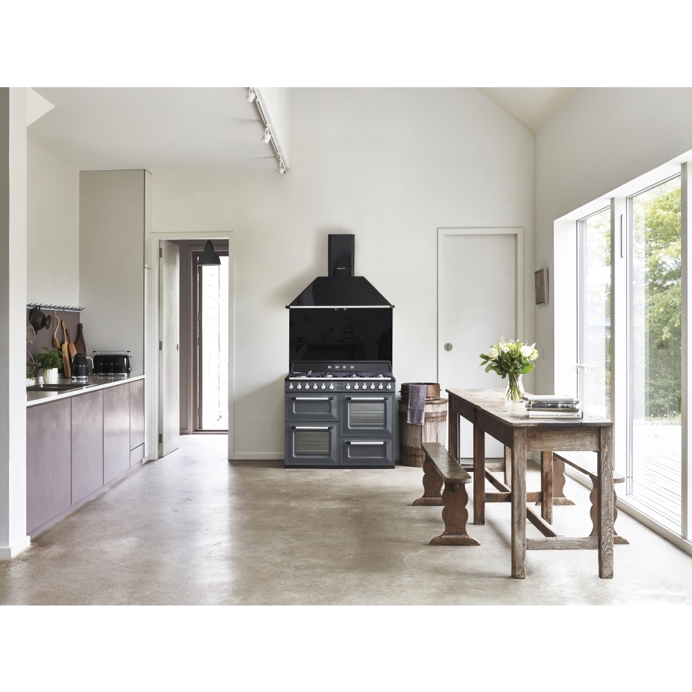 Smeg TR4110GR Victoria 110cm Dual Fuel Range Cooker, Grey, A Rated