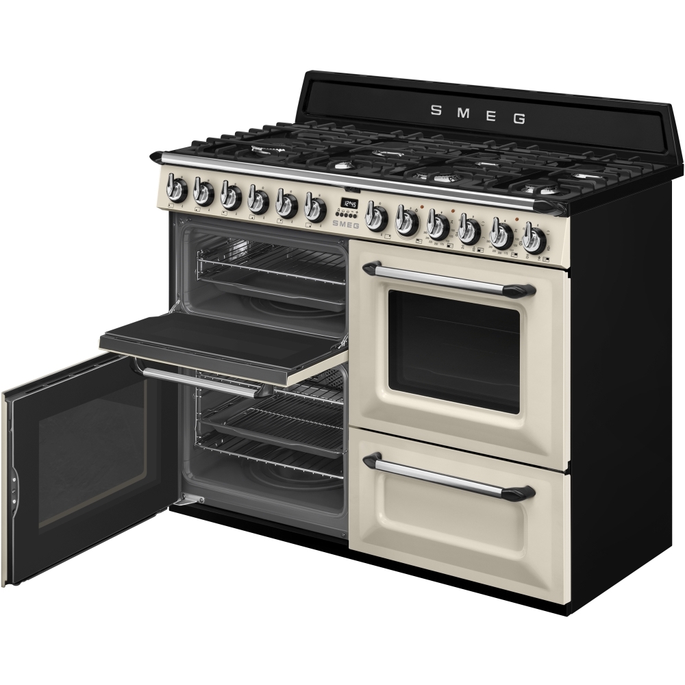 Smeg TR4110P1 Victoria 110cm Dual Fuel Range Cooker, Cream, A Rated