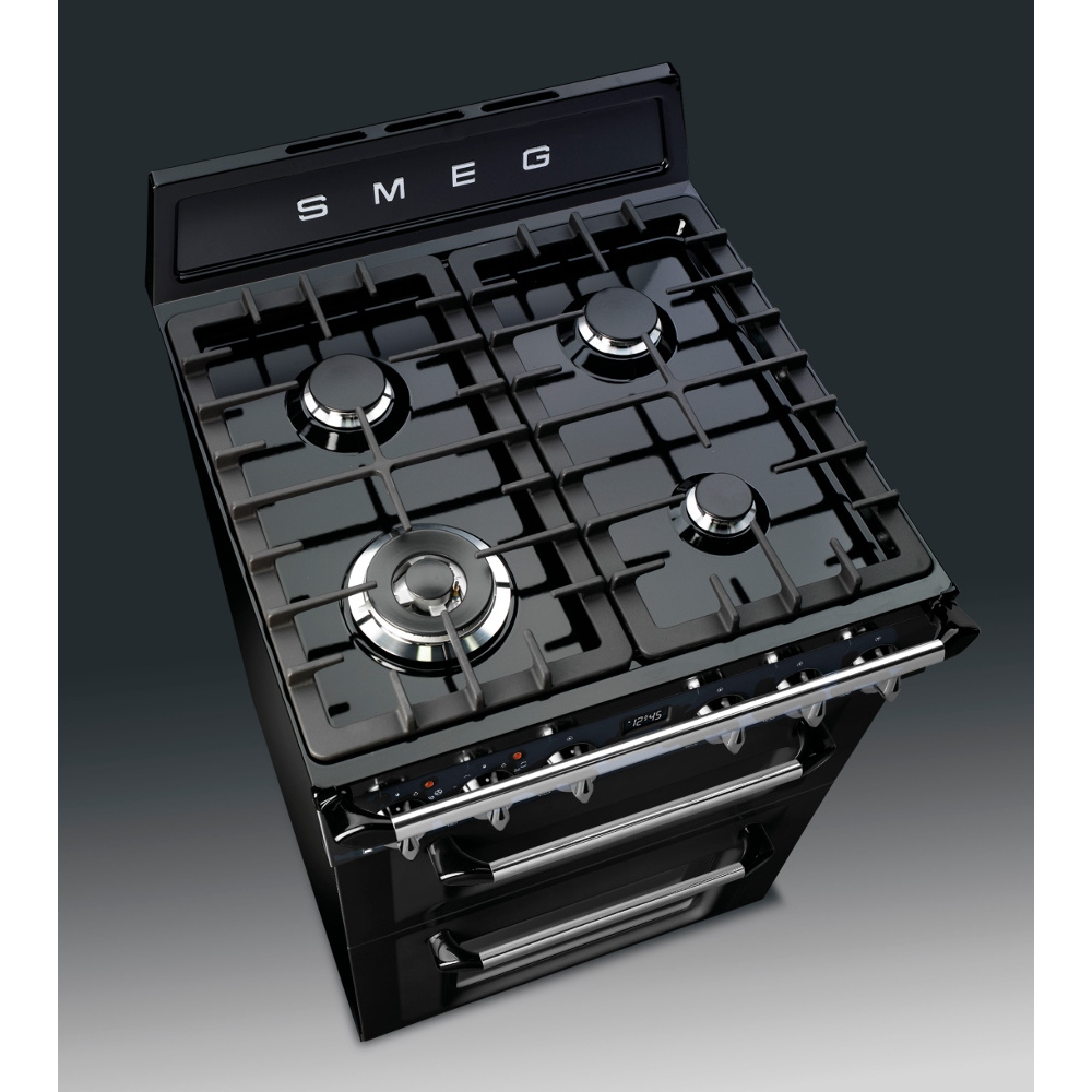 Smeg TR62BL Victoria Dual Fuel Cooker with Double Oven, Black, A Rated