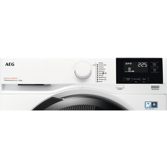 AEG TR818P4B 8000 AbsoluteCare� Heat Pump Tumble Dryer, 8kg, White, A++ Rated