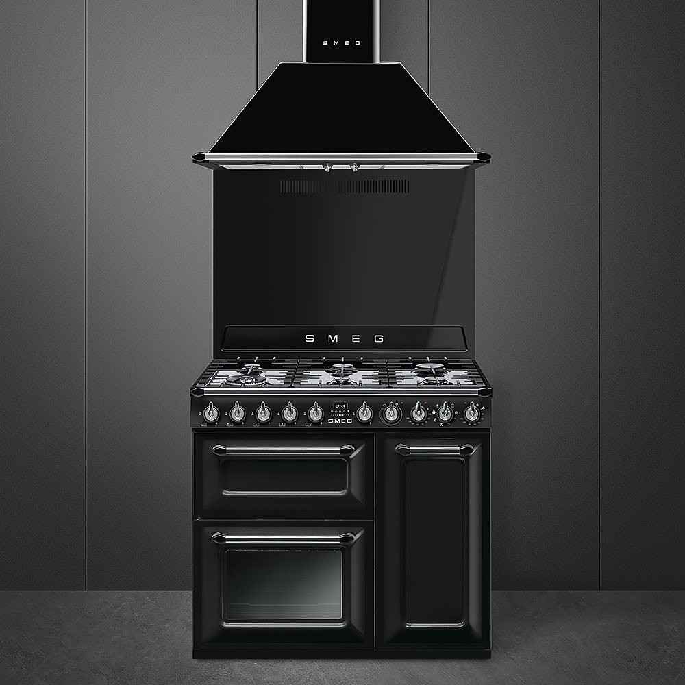 Smeg TR93BL Victoria 90cm Dual Fuel Range Cooker, Black, A Rated