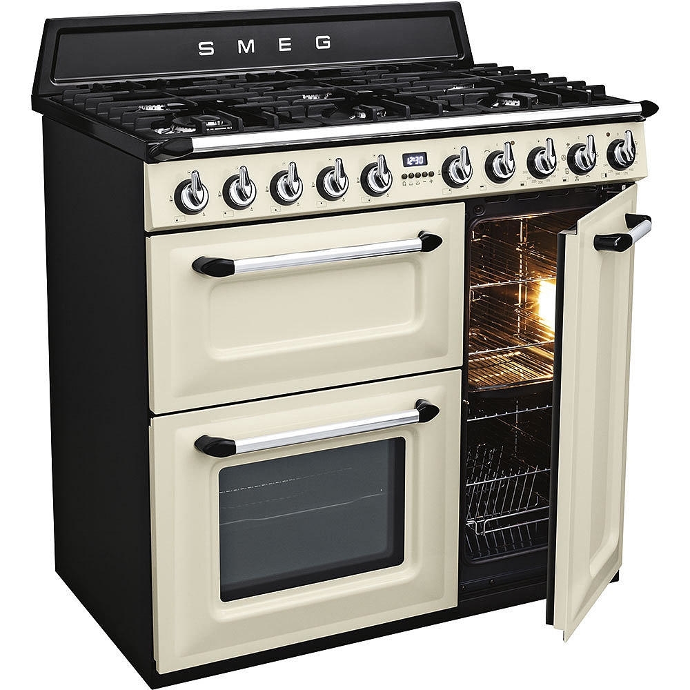 Smeg TR93P Victoria 90cm Dual Fuel Range Cooker, Cream, A Rated