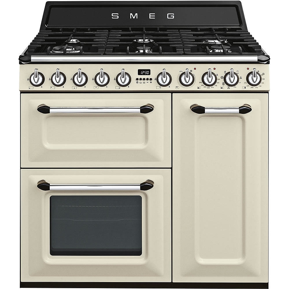 Smeg TR93P Victoria 90cm Dual Fuel Range Cooker, Cream, A Rated