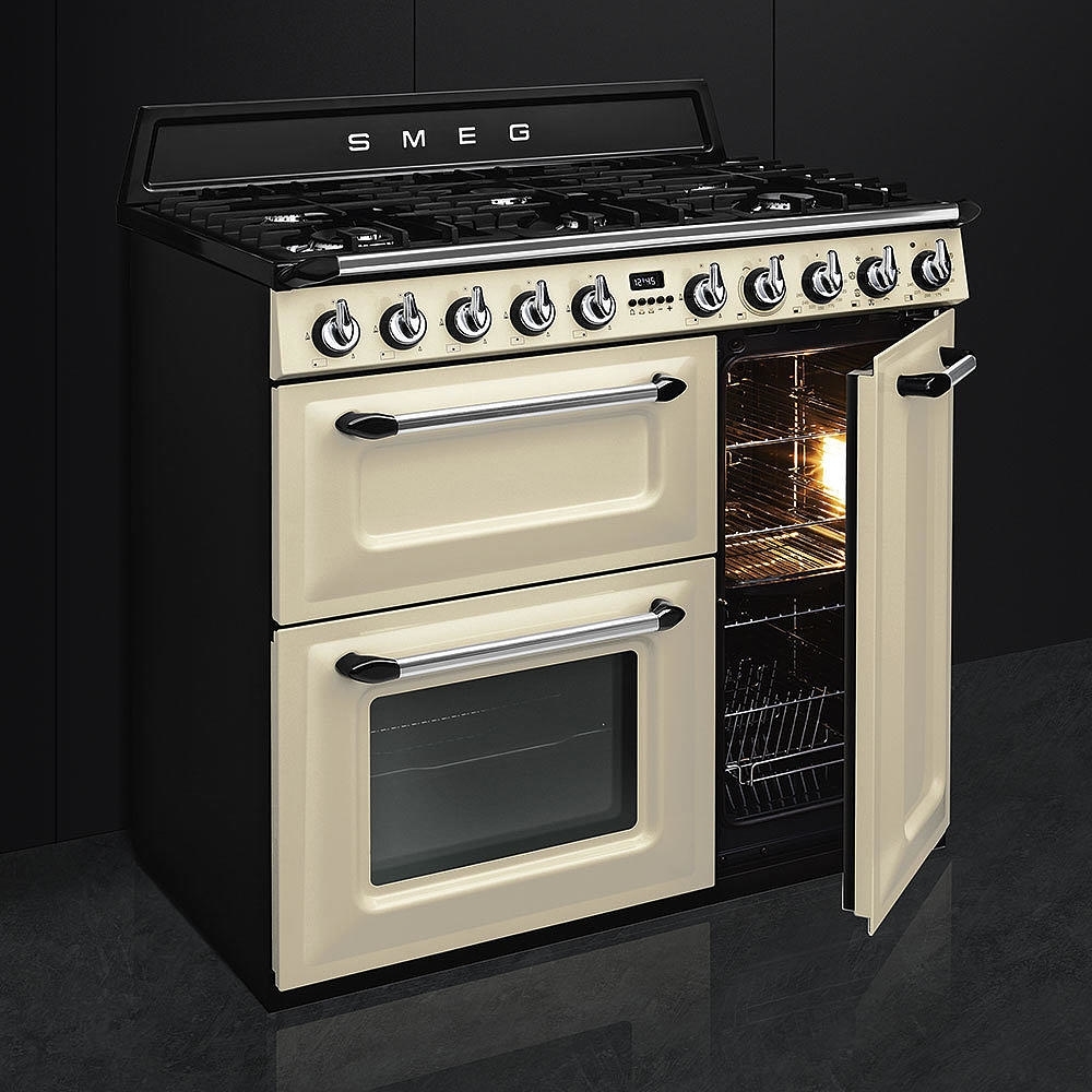 Smeg TR93P Victoria 90cm Dual Fuel Range Cooker, Cream, A Rated