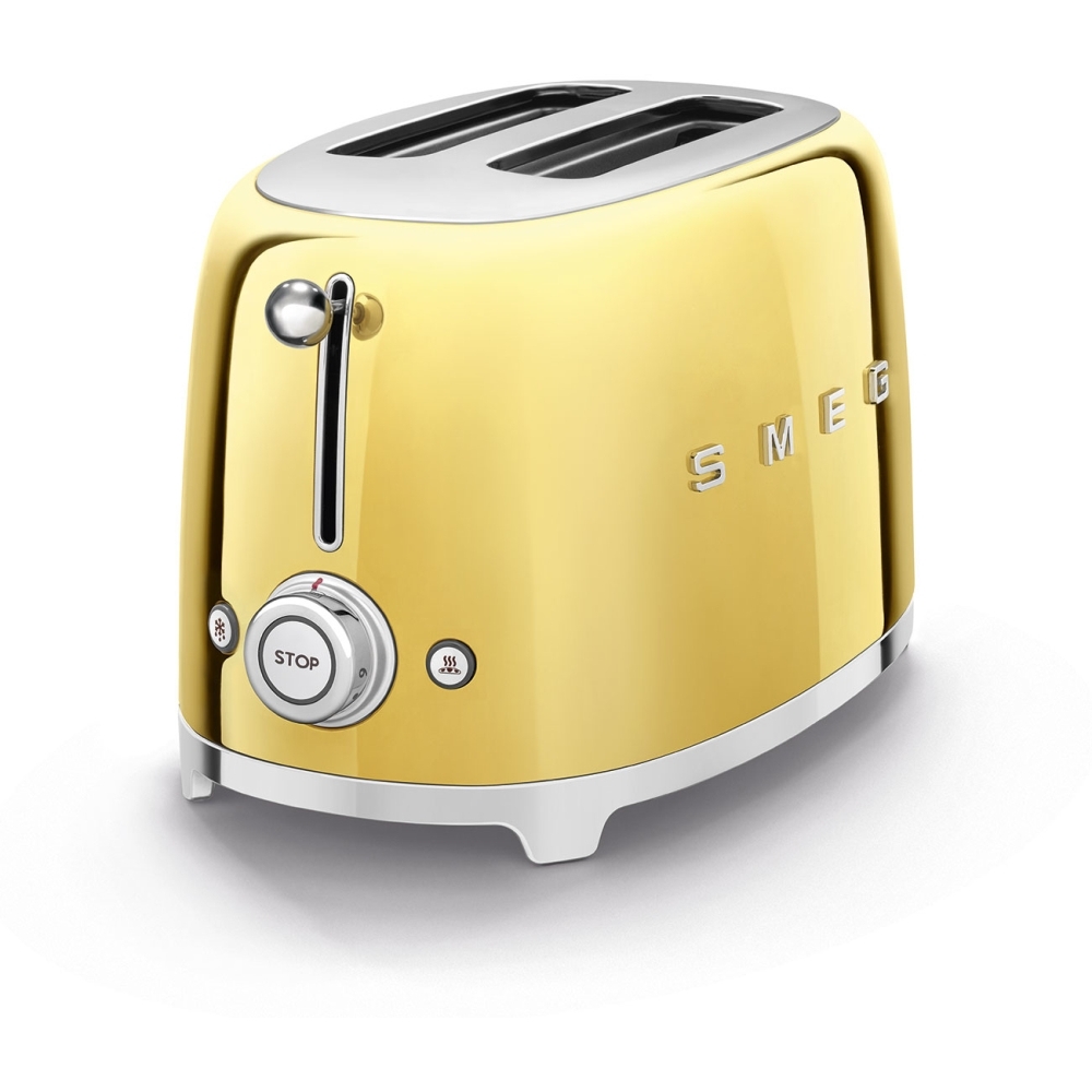 Smeg TSF01GOUK Retro 2 Slice Toaster, Gold Marks Electrical