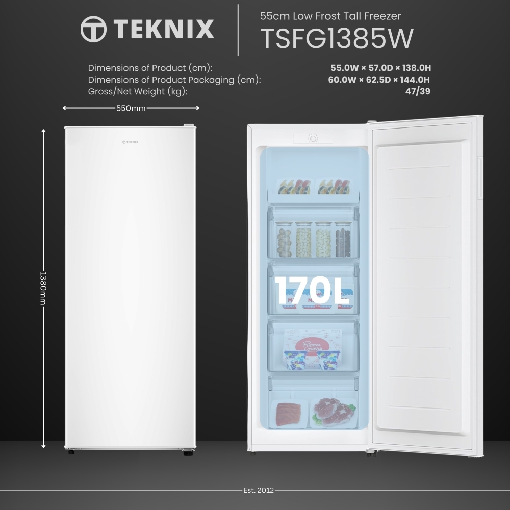  TSFG1385W Low Frost Tall Freezer, White, E Rated