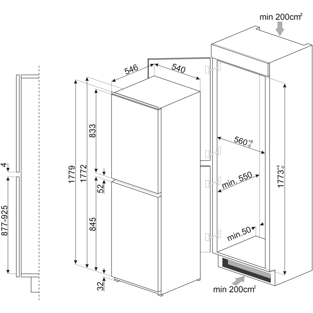Buy Smeg UKC4172F Static Integrated Fridge Freezer Marks Electrical