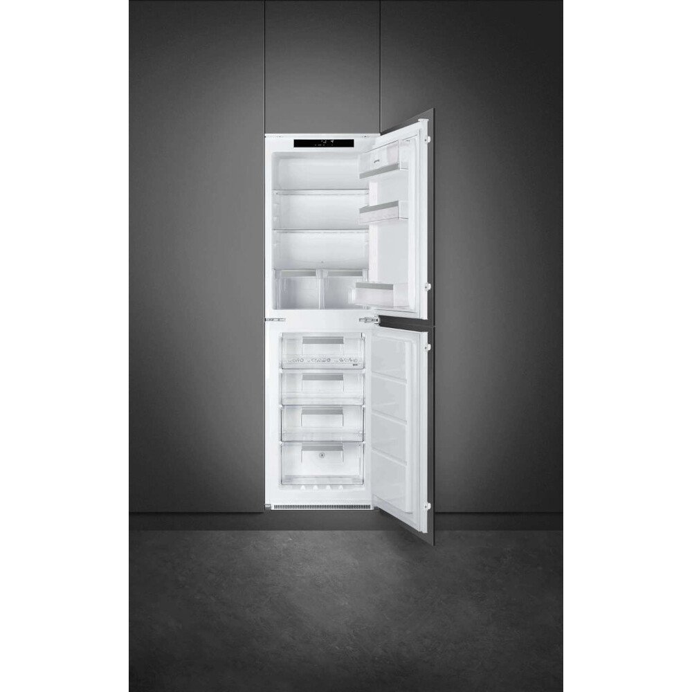 Smeg UKC8174NE No Frost Integrated Fridge Freezer, Sliding Hinge, 50/50, E Rated