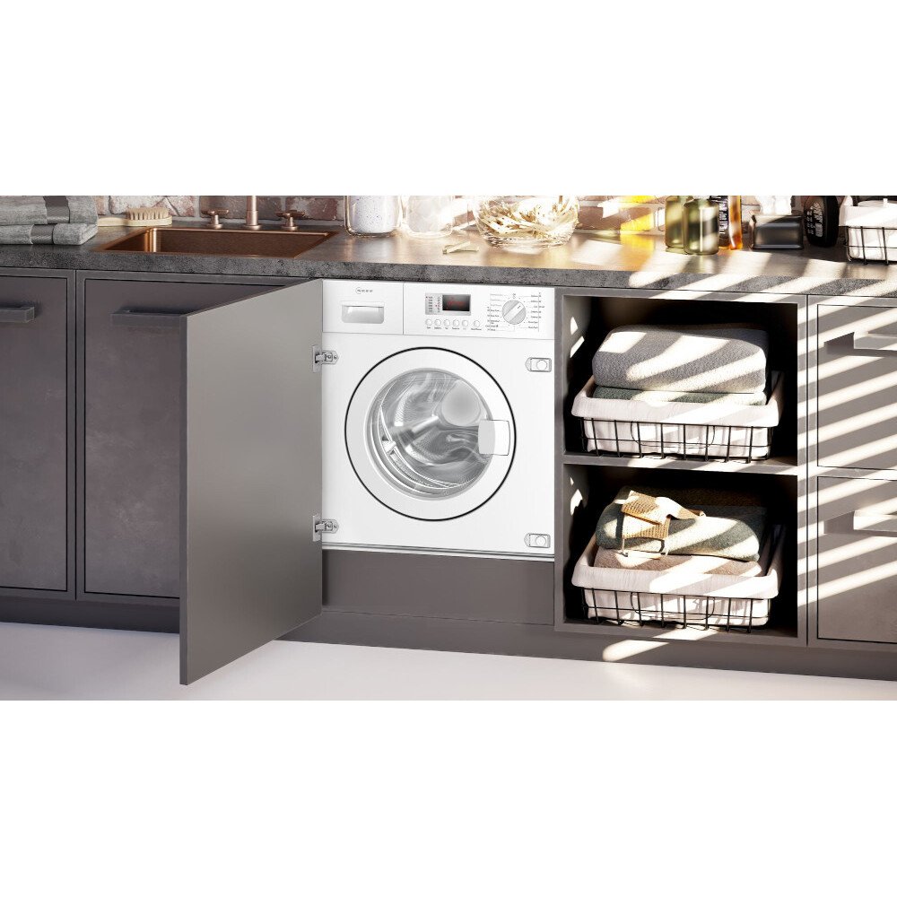 Neff V6320X2GB Integrated Washer Dryer, 7kg, 1400 Spin, White, E Rated Marks Electrical