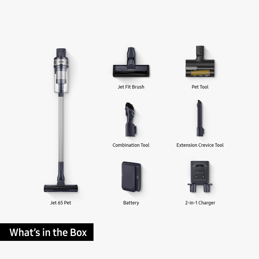 Samsung VS15A60AGR5 Jet 65 Pet Cordless Stick Vacuum Cleaner Max 150W Suction Power with Pet Tool, Silver