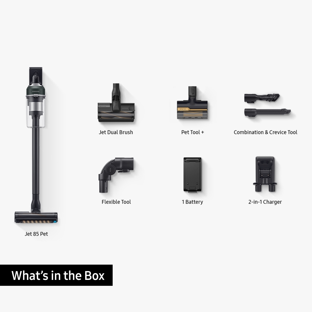 Samsung VS20C8522TN Jet 85 Pet Cordless Stick Vacuum Cleaner, Max 210W Suction Power with Pet Tool+, Woody Green