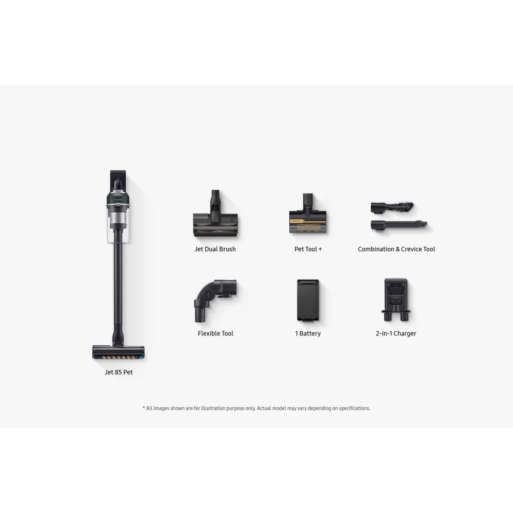 Samsung VS20C8522TN Jet 85 Pet Cordless Stick Vacuum Cleaner, Max 210W Suction Power with Pet Tool+, Woody Green