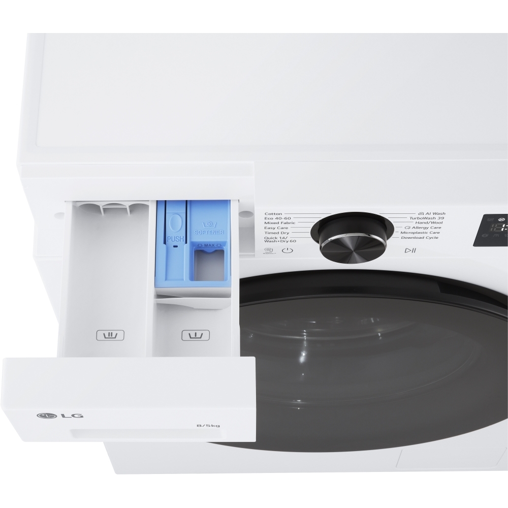 LG W2X5085TLB Series 3 AI Direct Drive&trade; Washer Dryer, 8kg/5kg, 1200 Spin, White, E Rated