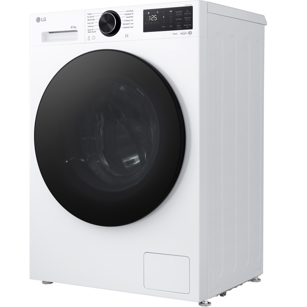 LG W2X5085TLB Series 3 AI Direct Drive&trade; Washer Dryer, 8kg/5kg, 1200 Spin, White, E Rated