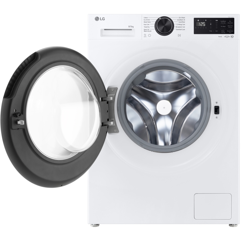 LG W2X5085TLB Series 3 AI Direct Drive&trade; Washer Dryer, 8kg/5kg, 1200 Spin, White, E Rated