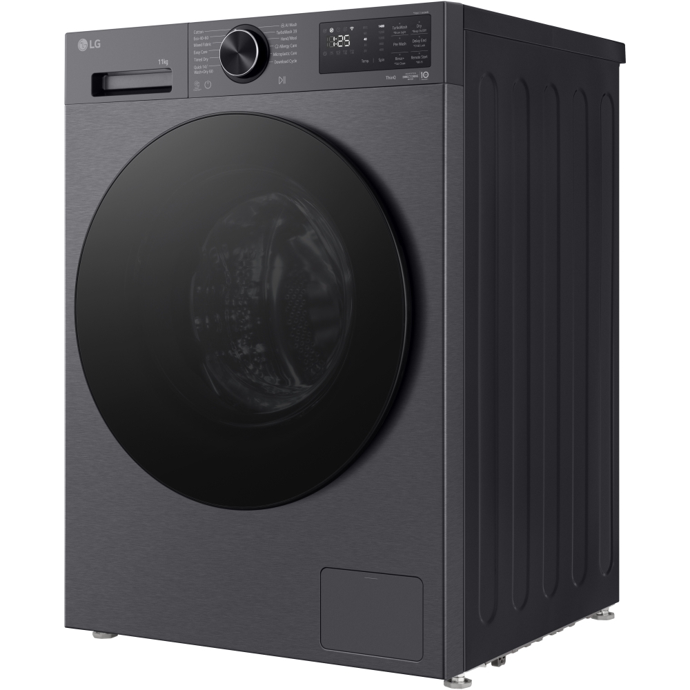 LG W4X5016TBB Series 5 AI Direct Drive&trade; Washer Dryer, 11kg/6kg, 1400 Spin, Black, D Rated