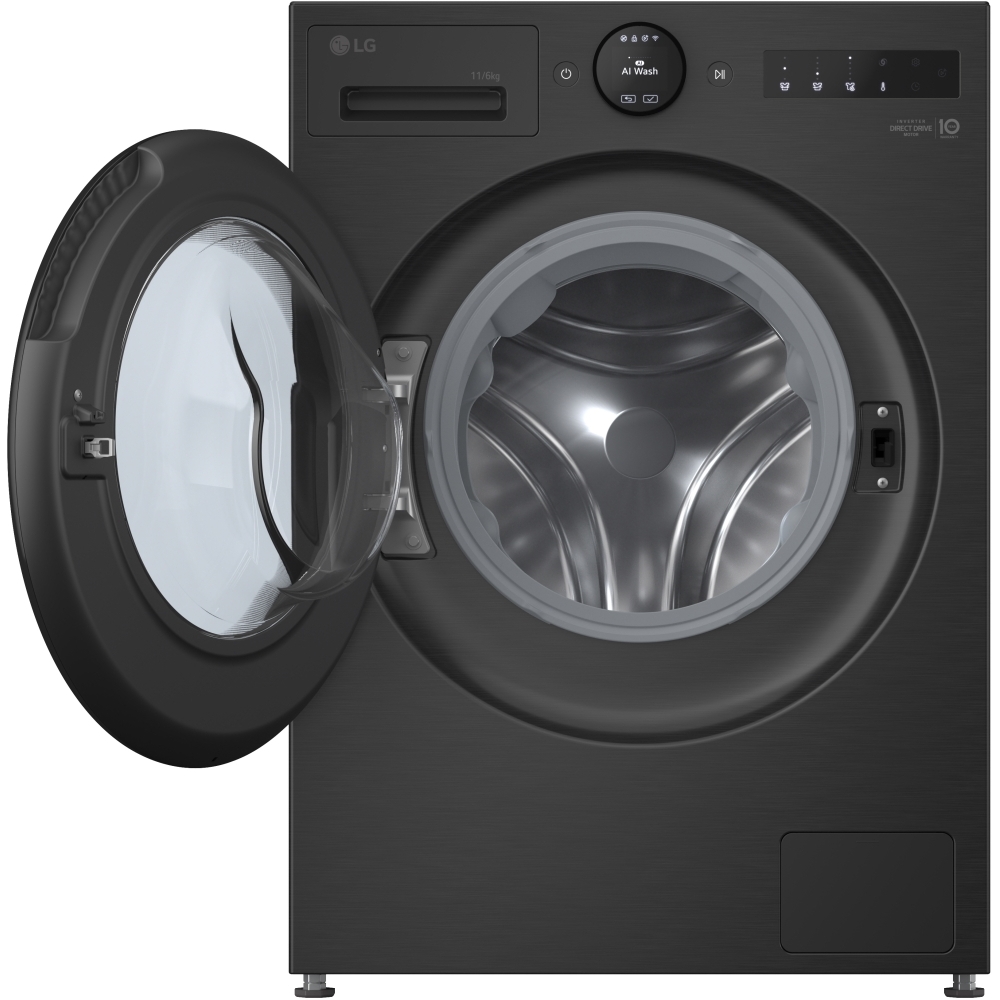 LG W4X7016TBB Washer Dryer, 11kg/6kg, 1400 Spin, Black, D Rated