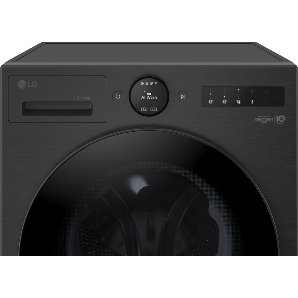 LG W4X7016TBB Washer Dryer, 11kg/6kg, 1400 Spin, Black, D Rated