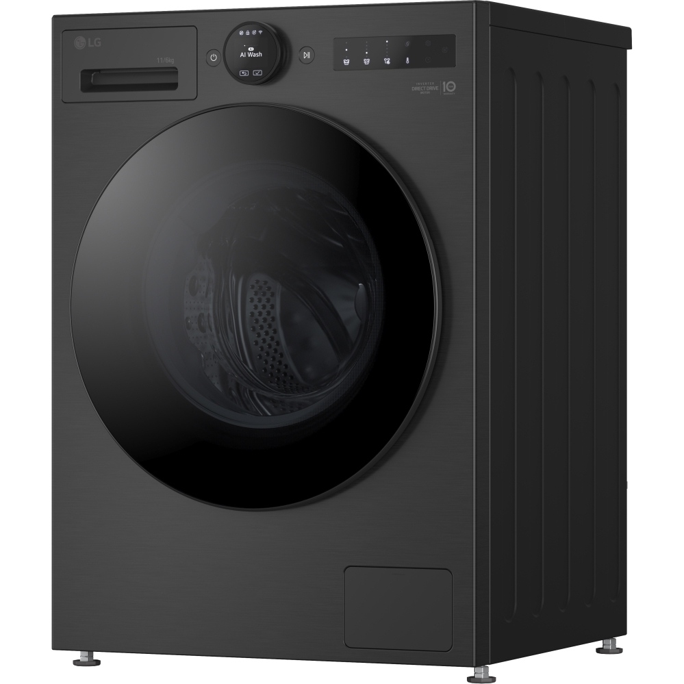 LG W4X7016TBB Washer Dryer, 11kg/6kg, 1400 Spin, Black, D Rated