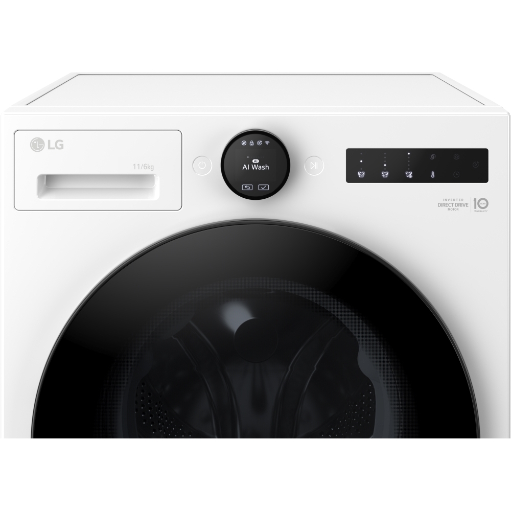 LG W4X7016TWB Washer Dryer, 11kg/6kg, 1400 Spin, White, D Rated