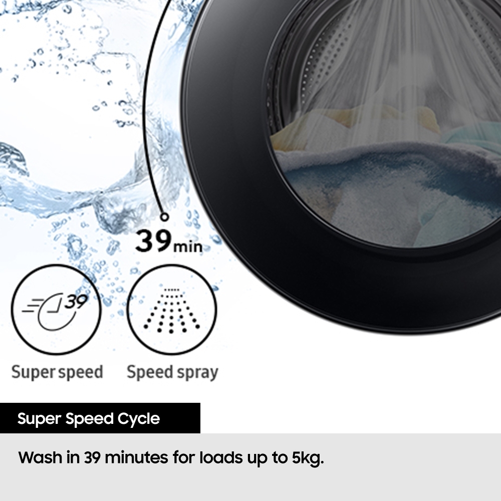 Samsung WD11DG5B15BBEU Series 5 AI Energy Washer Dryer, 11kg/6kg, 1400 Spin, Black, D Rated