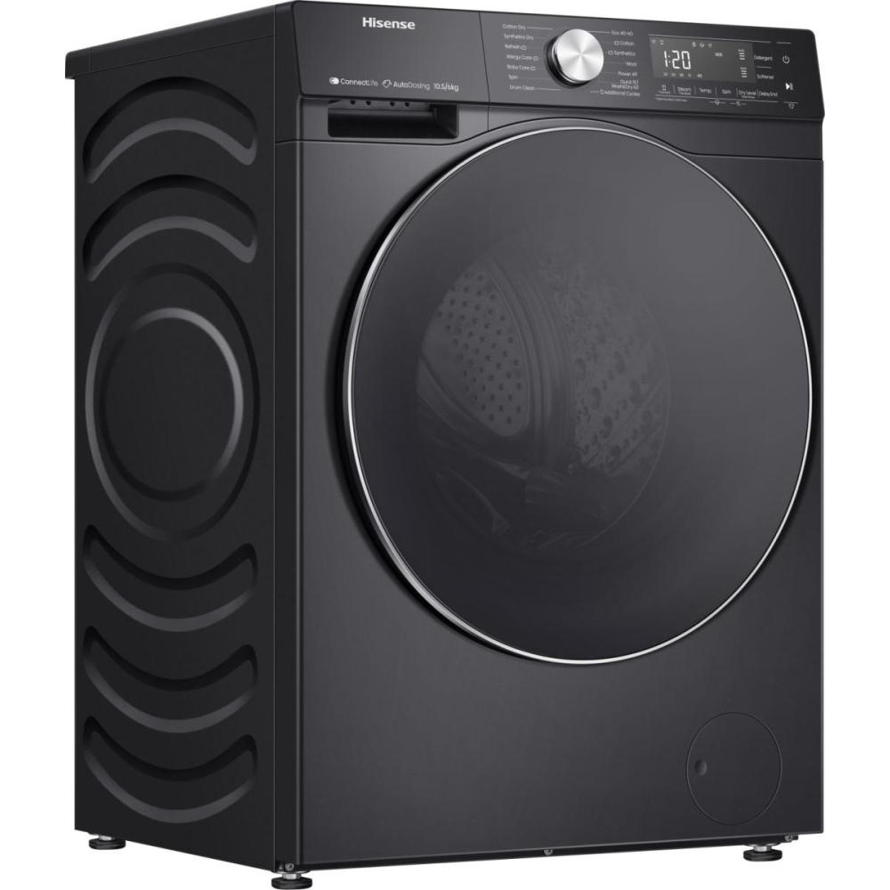 Hisense WD5S1045BB Washer Dryer, 10.5kg/6kg, 1400 Spin, Black, D Rated
