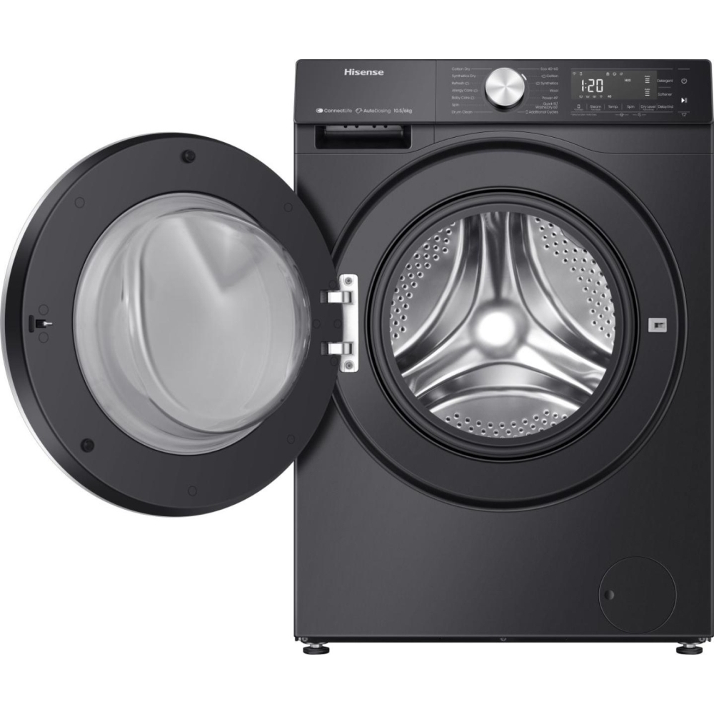Hisense WD5S1045BB Washer Dryer, 10.5kg/6kg, 1400 Spin, Black, D Rated