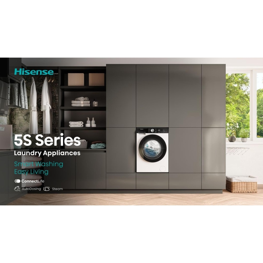 Hisense WD5S1045BB Washer Dryer, 10.5kg/6kg, 1400 Spin, Black, D Rated