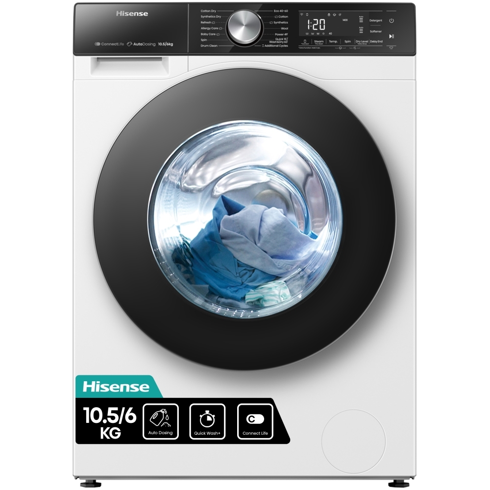 Hisense WD5S1045BW 5S Series Washer Dryer, 10kg/6kg, 1400 Spin, White, A Rated