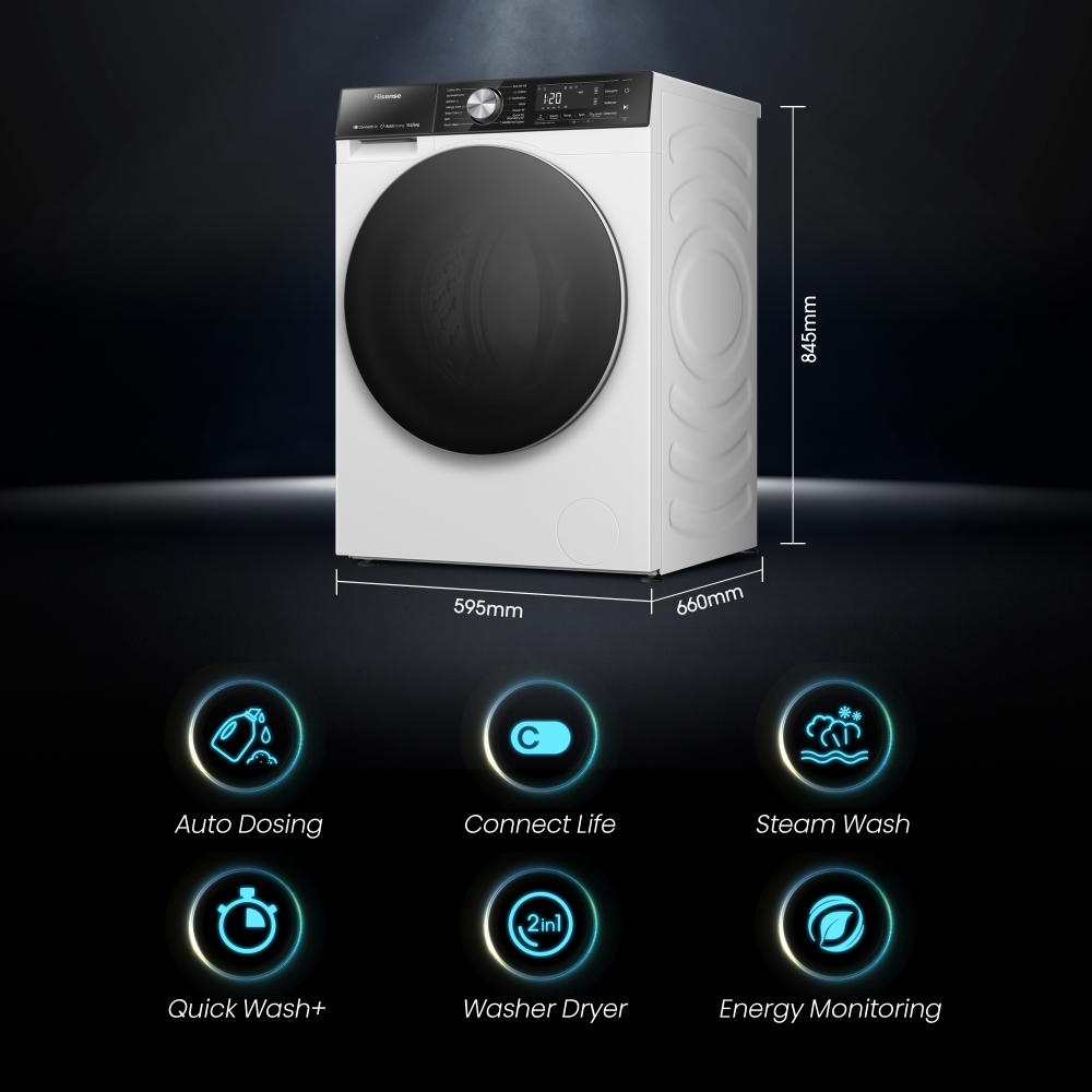 Hisense WD5S1045BW 5S Series Washer Dryer, 10kg/6kg, 1400 Spin, White, A Rated